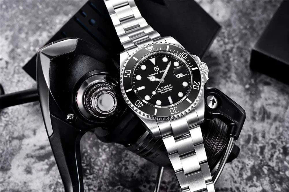Men’s Automatic Mechanical Watch Sapphire Steel 10Bar Waterproof-Gold Black / TMI NH35A / United States