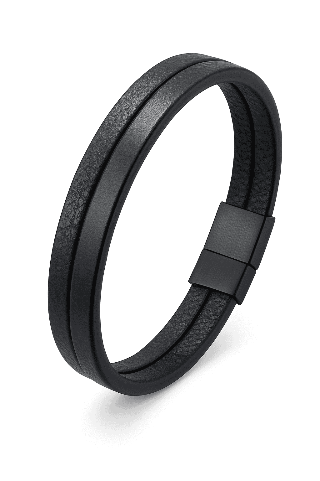 Men's Black Genuine Leather Double-Layer Braided Bracelet-Style 6 / 18.5cm