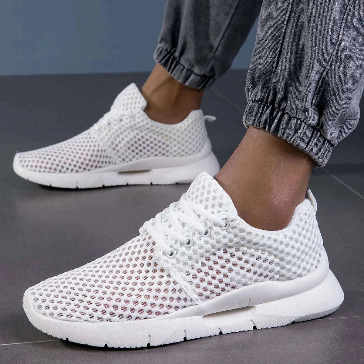 Men’s Breathable Mesh Summer Shoes Lightweight Casual Hiking Sneakers-White / 45