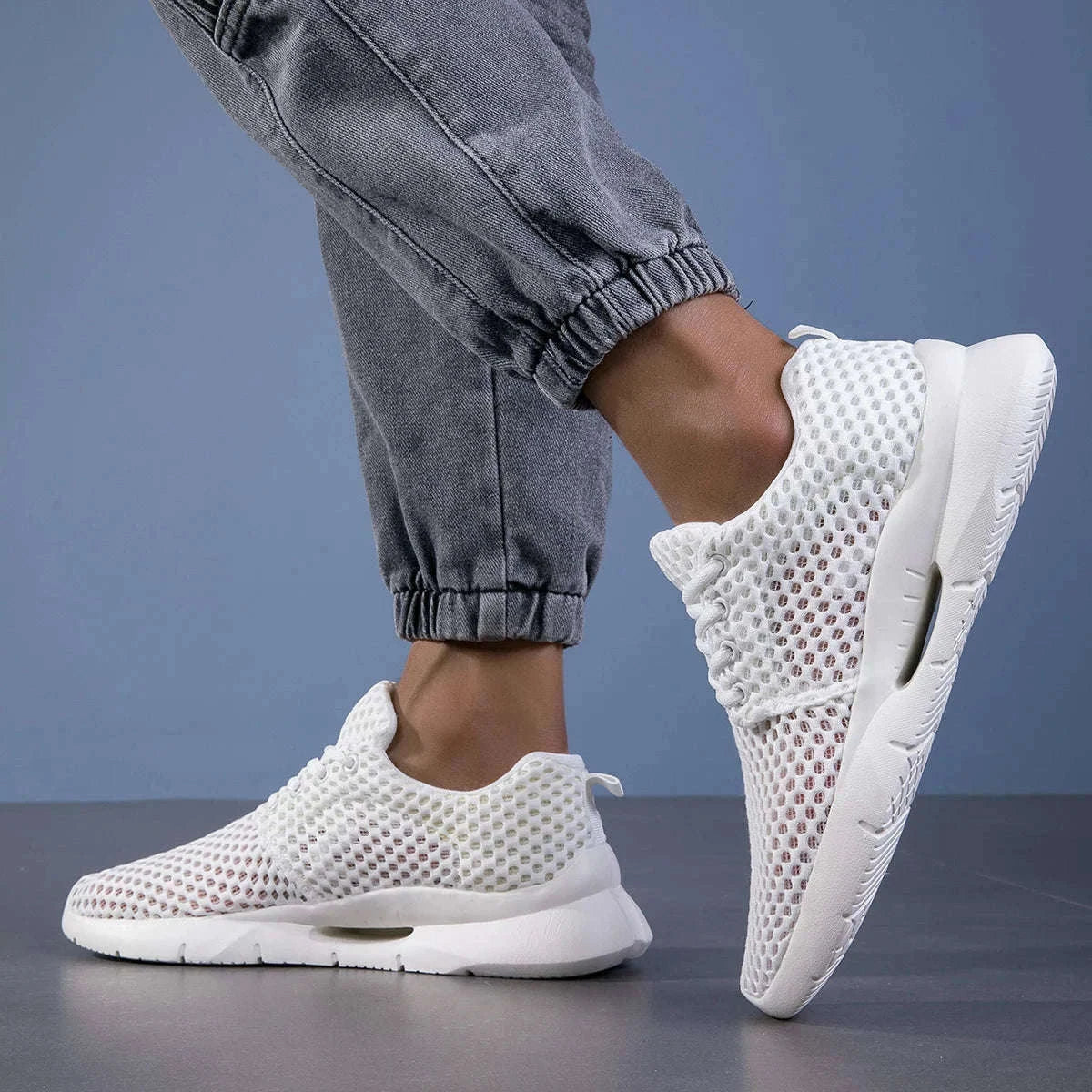 Men’s Breathable Mesh Summer Shoes Lightweight Casual Hiking Sneakers-White / 45