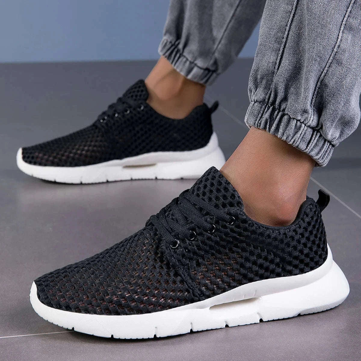 Men’s Breathable Mesh Summer Shoes Lightweight Casual Hiking Sneakers-White / 45