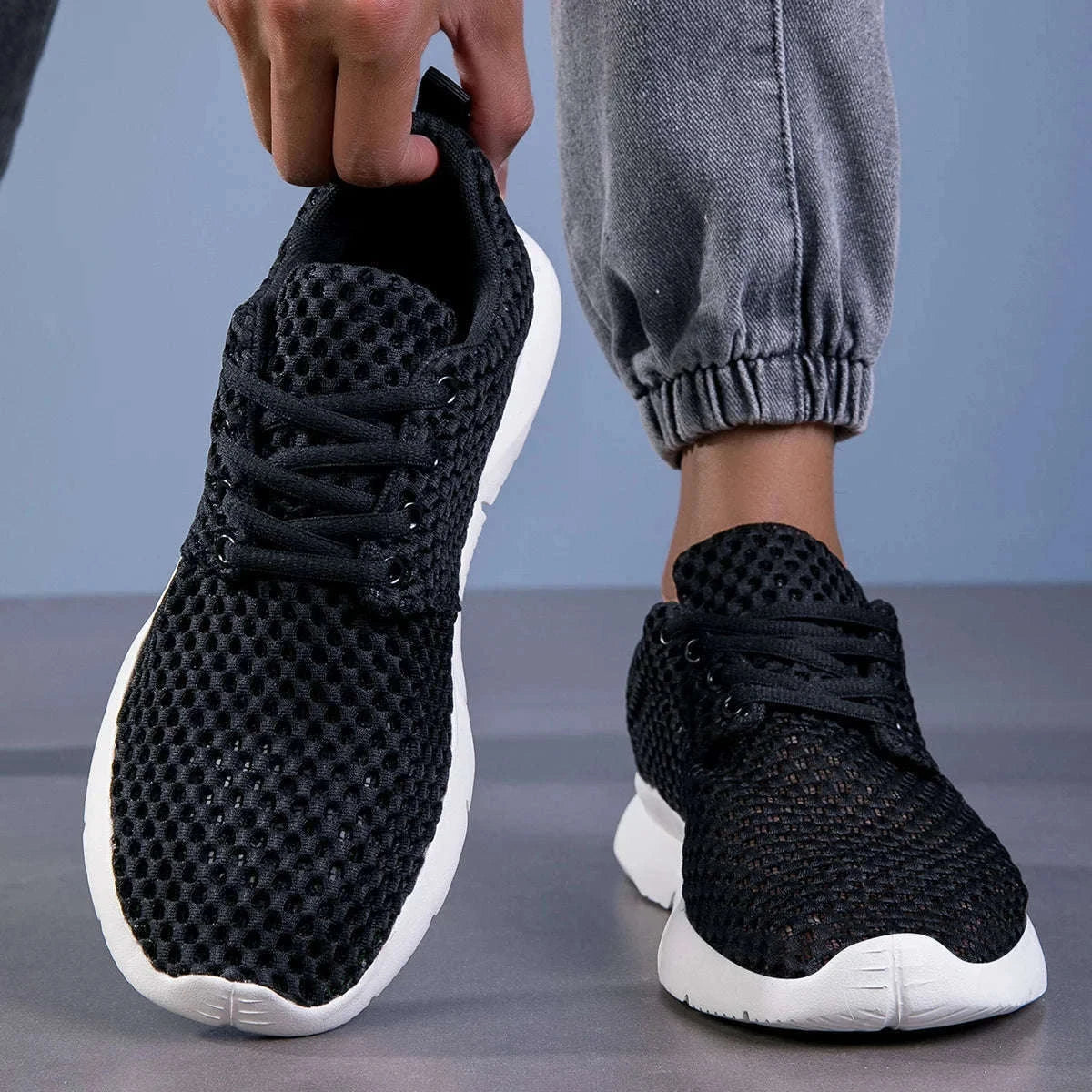 Men’s Breathable Mesh Summer Shoes Lightweight Casual Hiking Sneakers-White / 45