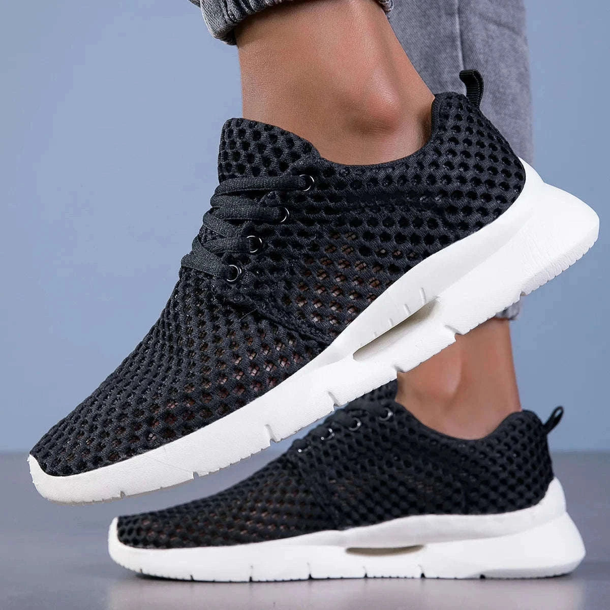 Men’s Breathable Mesh Summer Shoes Lightweight Casual Hiking Sneakers-White / 45
