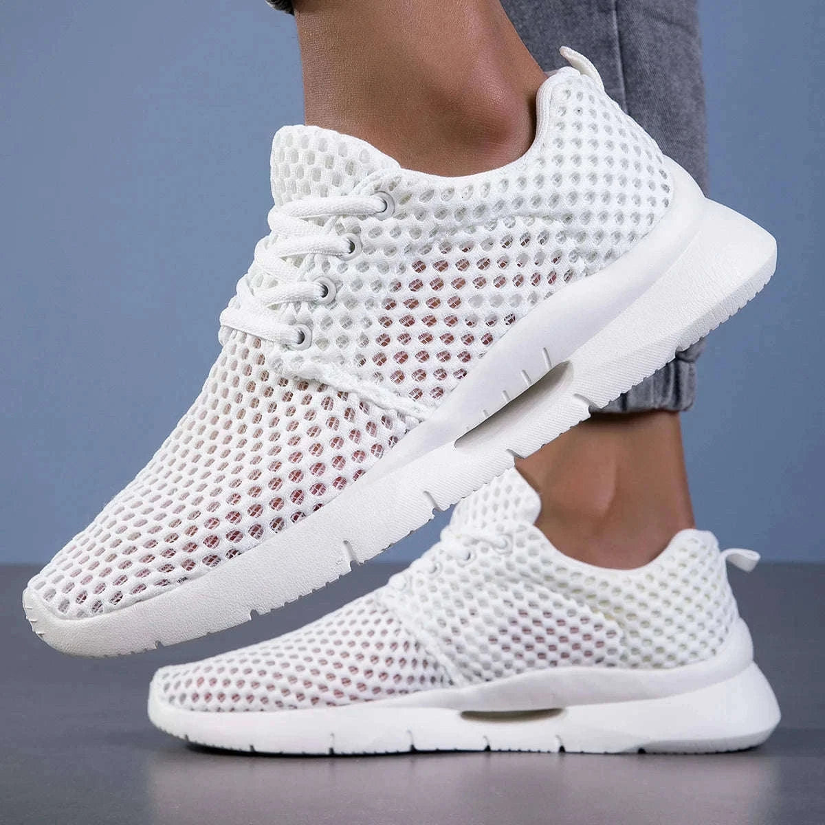 Men’s Breathable Mesh Summer Shoes Lightweight Casual Hiking Sneakers-White / 45