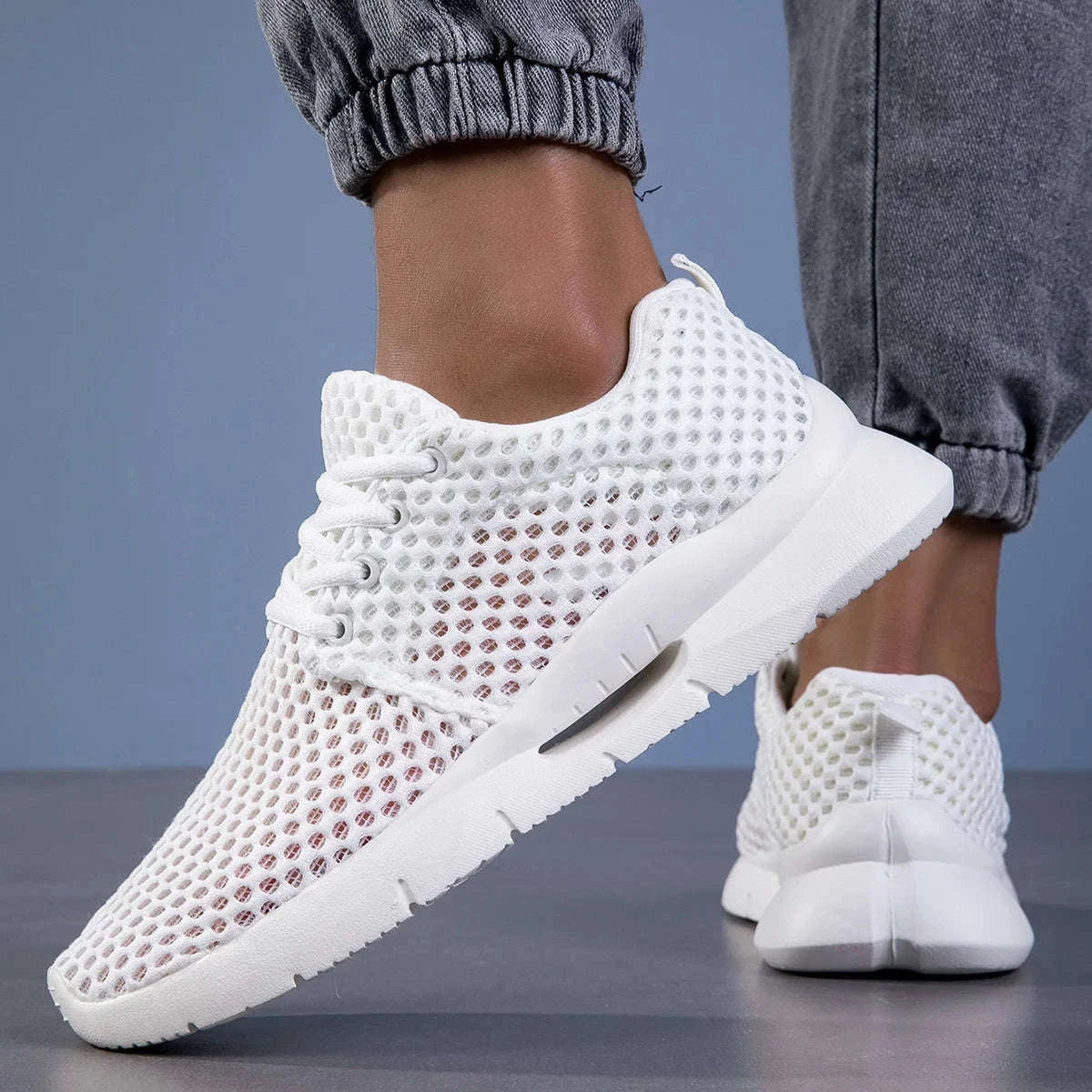 Men’s Breathable Mesh Summer Shoes Lightweight Casual Hiking Sneakers-White / 45
