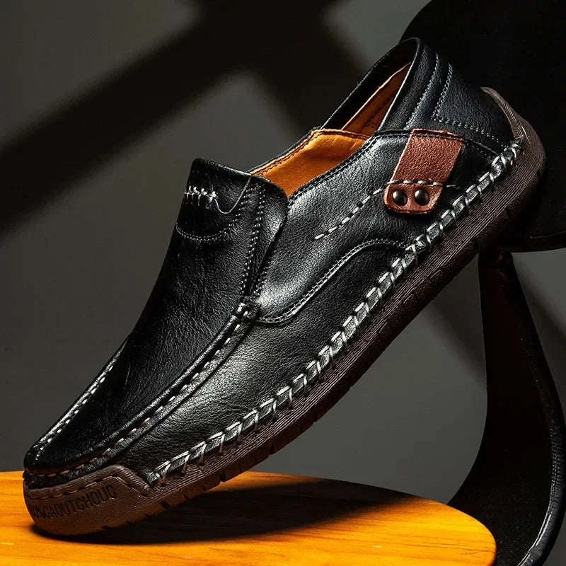 Men's Breathable Slip-On Leather Loafers-Light Brown / 48