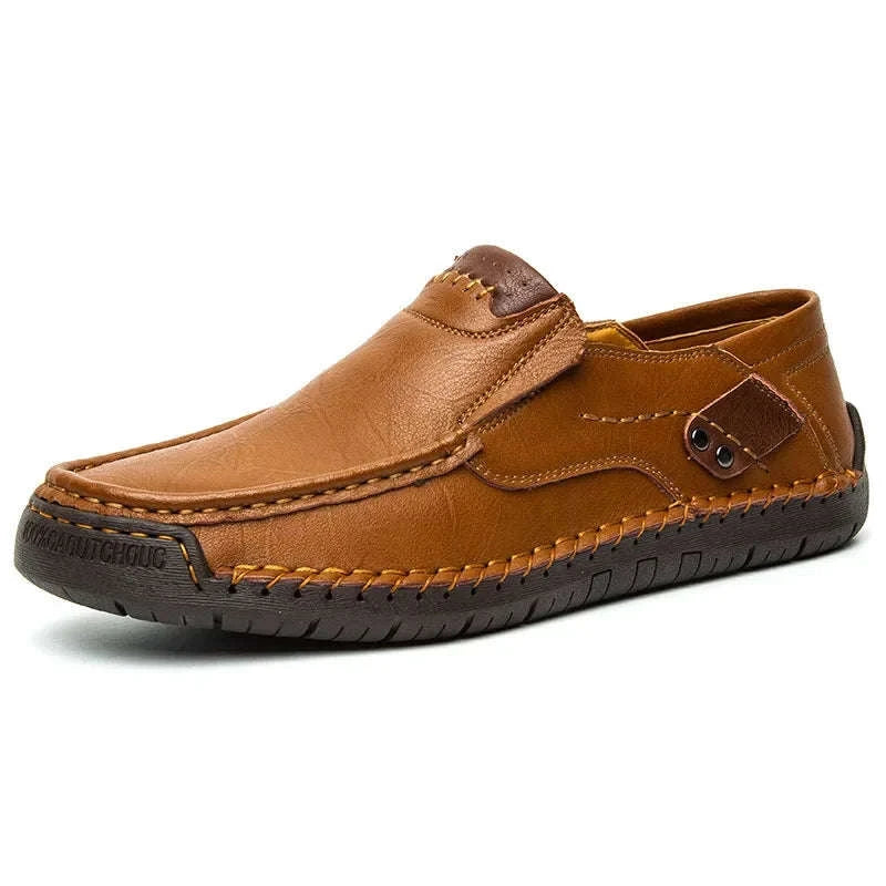 Men's Breathable Slip-On Leather Loafers-Light Brown / 48