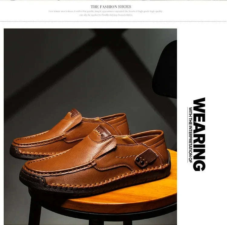 Men's Breathable Slip-On Leather Loafers-Light Brown / 48