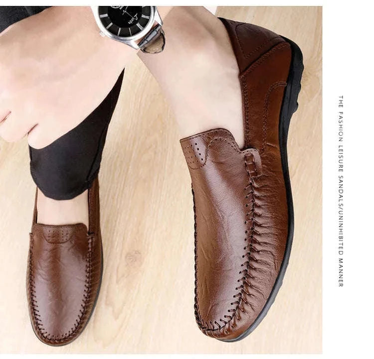 Men's Business Casual Leather Loafers-Brown / 47
