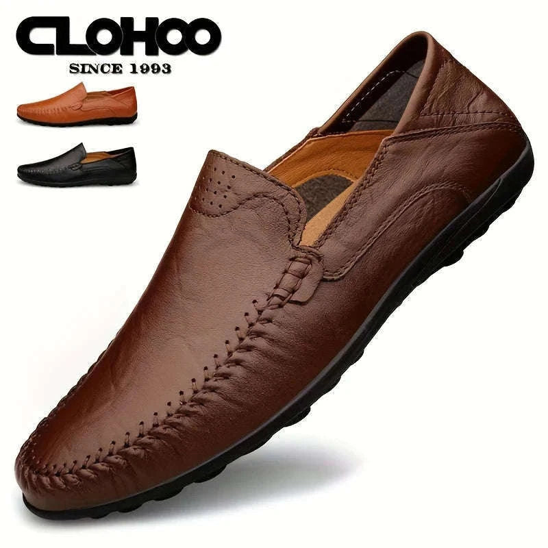 Men's Business Casual Leather Loafers-Brown / 47