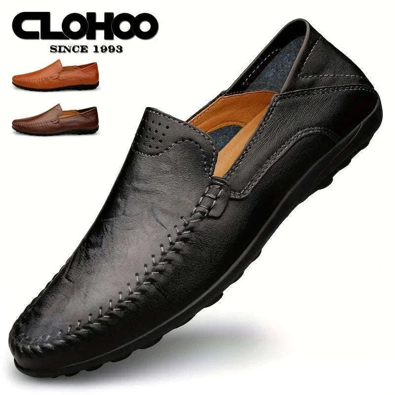Men's Business Casual Leather Loafers-Brown / 47