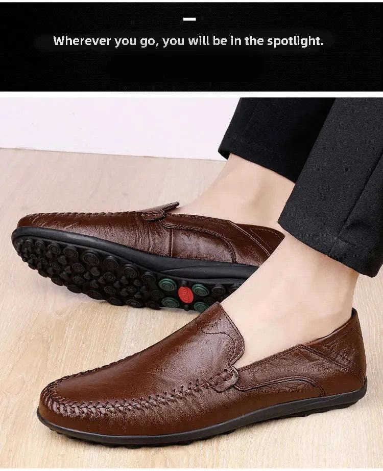 Men's Business Casual Leather Loafers-Brown / 47