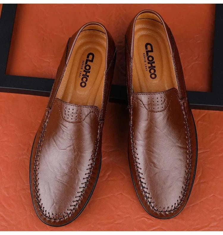 Men's Business Casual Leather Loafers-Brown / 47
