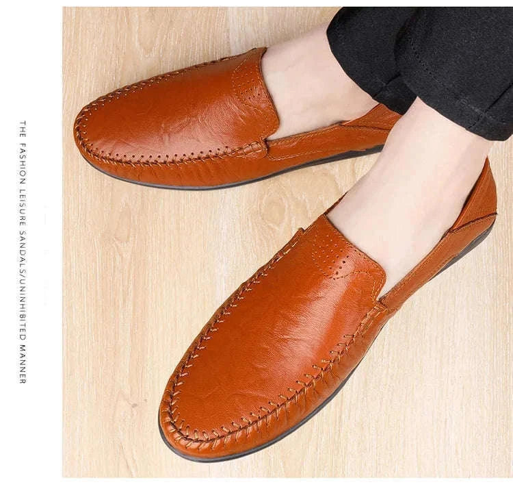 Men's Business Casual Leather Loafers-Brown / 47