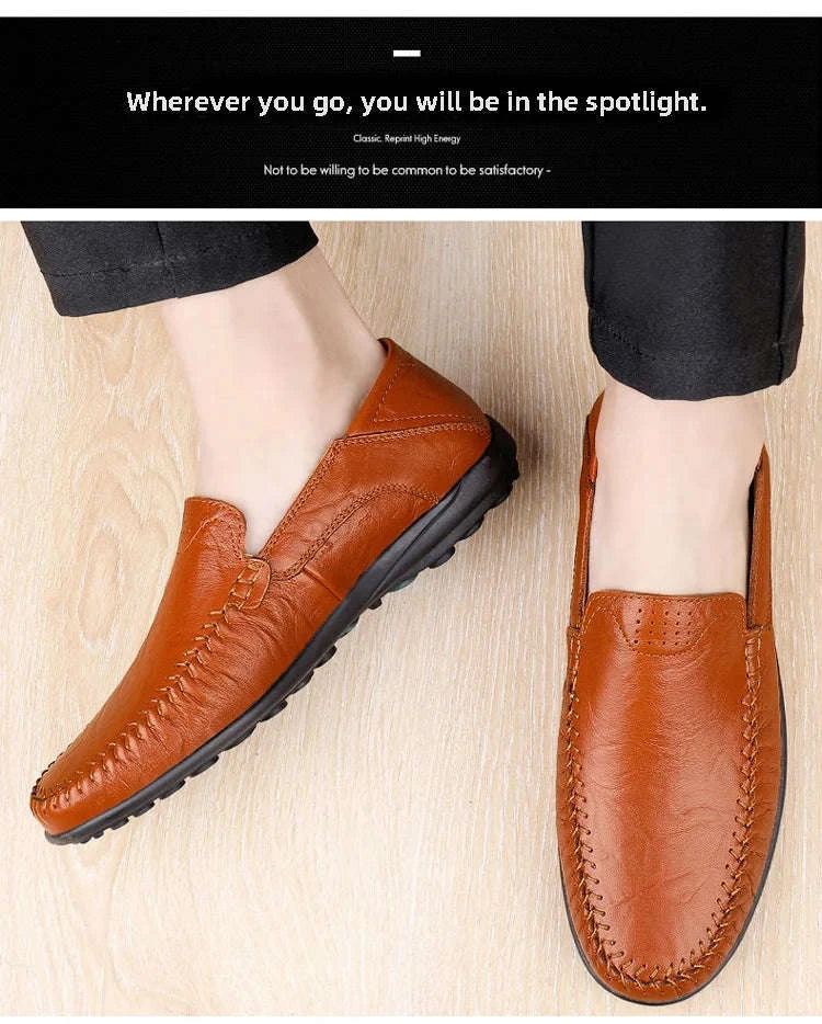 Men's Business Casual Leather Loafers-Brown / 47