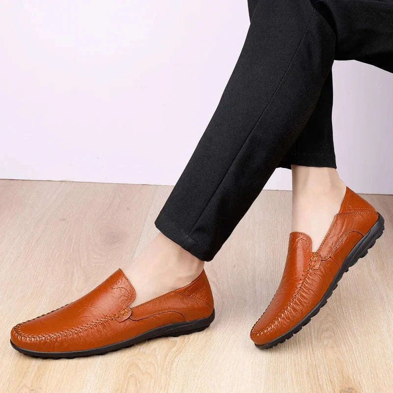 Men's Business Casual Leather Loafers-Brown / 47