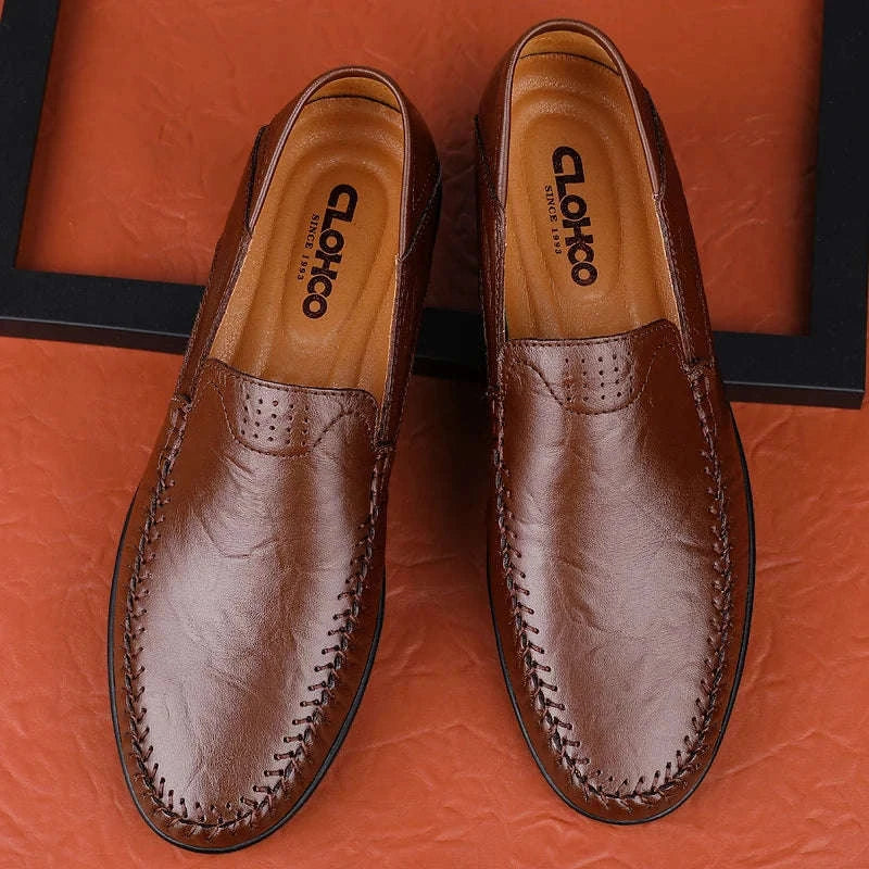 Men's Business Casual Leather Loafers-Brown / 47