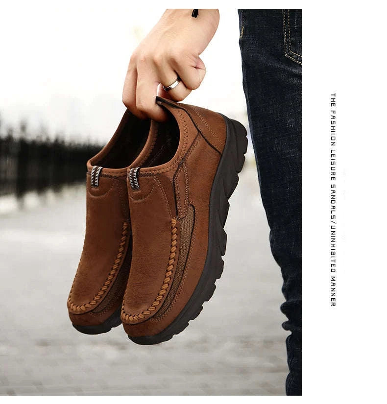 Men's Casual Breathable Slip-On Loafers-Brown / 46