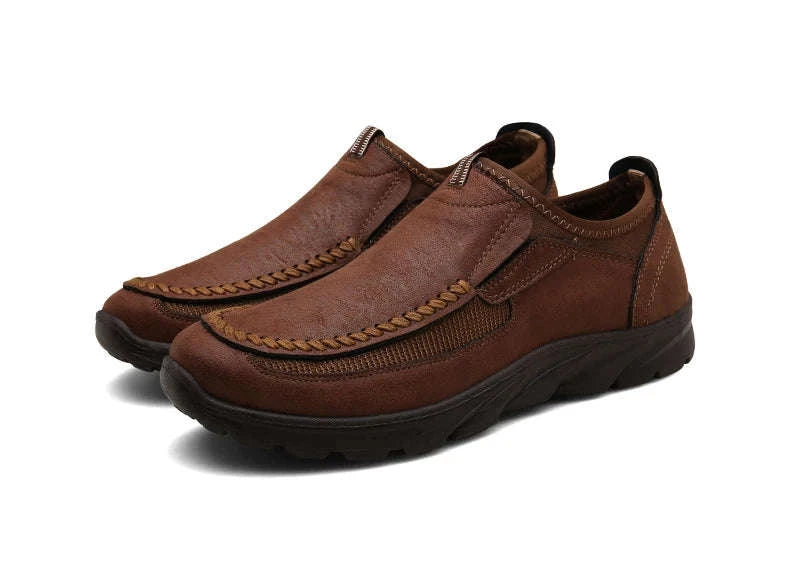 Men's Casual Breathable Slip-On Loafers-Brown / 46