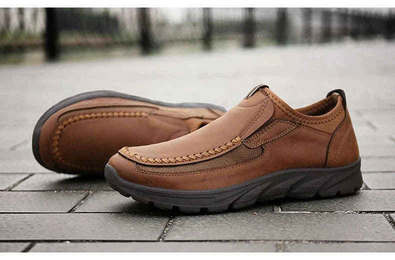 Men's Casual Breathable Slip-On Loafers-Brown / 46