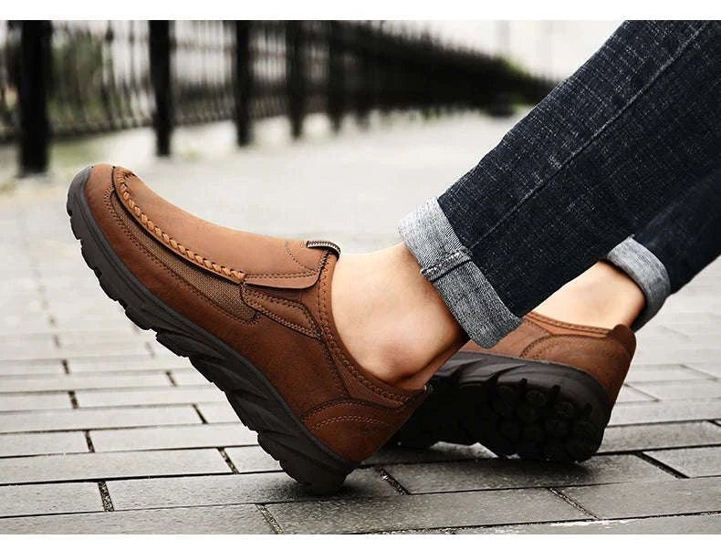 Men's Casual Breathable Slip-On Loafers-Brown / 46