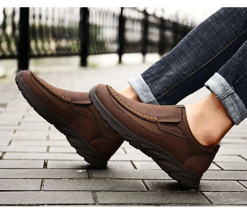 Men's Casual Breathable Slip-On Loafers-Brown / 46