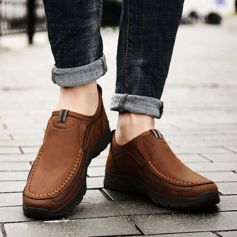 Men's Casual Breathable Slip-On Loafers-Brown / 46
