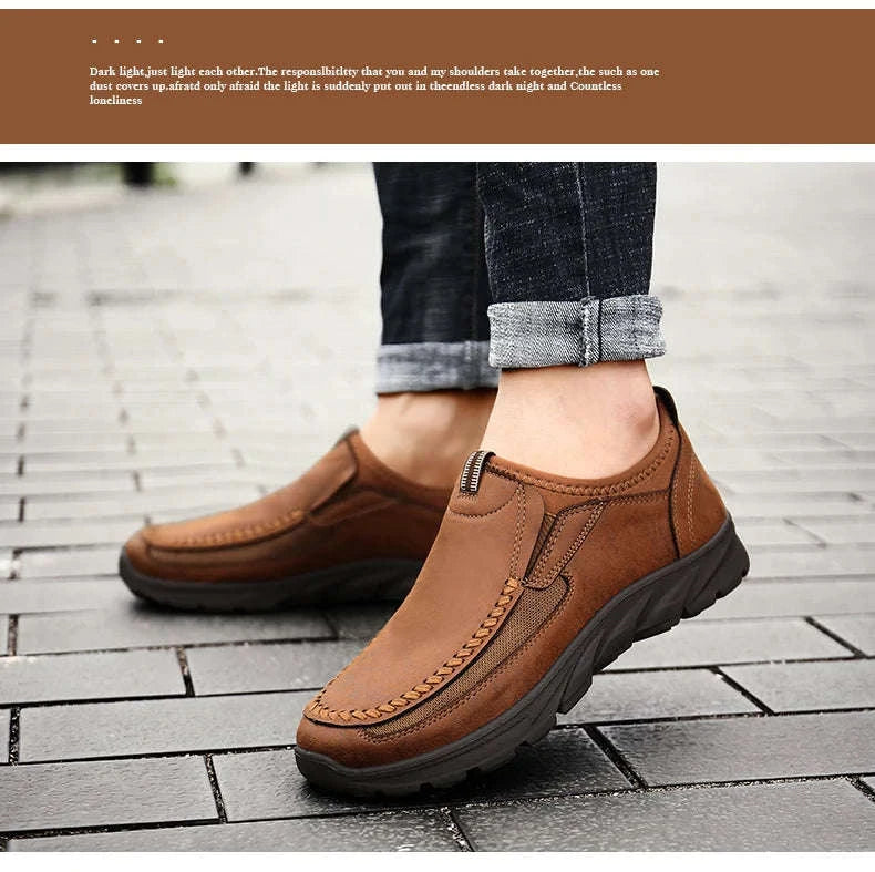 Men's Casual Breathable Slip-On Loafers-Brown / 46