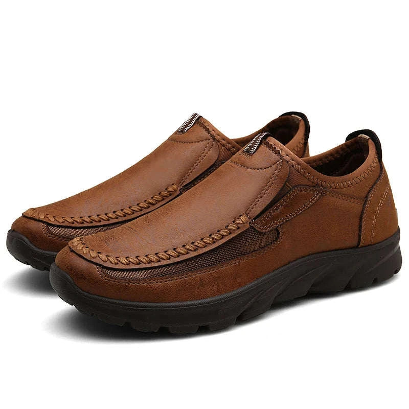 Men's Casual Breathable Slip-On Loafers-Brown / 46