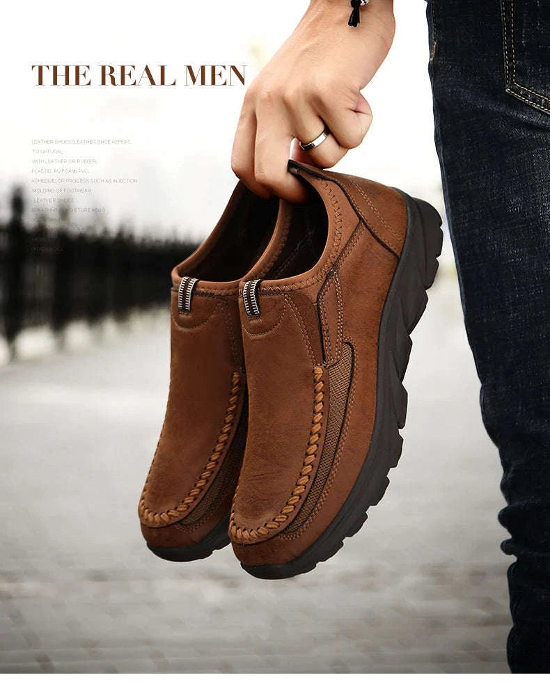 Men's Casual Breathable Slip-On Loafers-Brown / 46