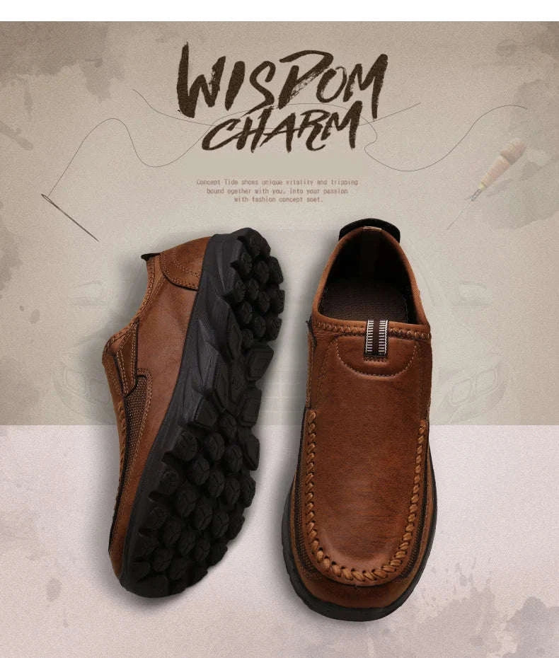 Men's Casual Breathable Slip-On Loafers-Brown / 46