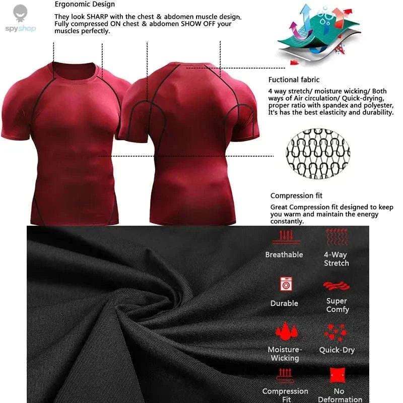 Men's Compression T-Shirt for Workout Support and Comfort-Red / L(60-70kg)