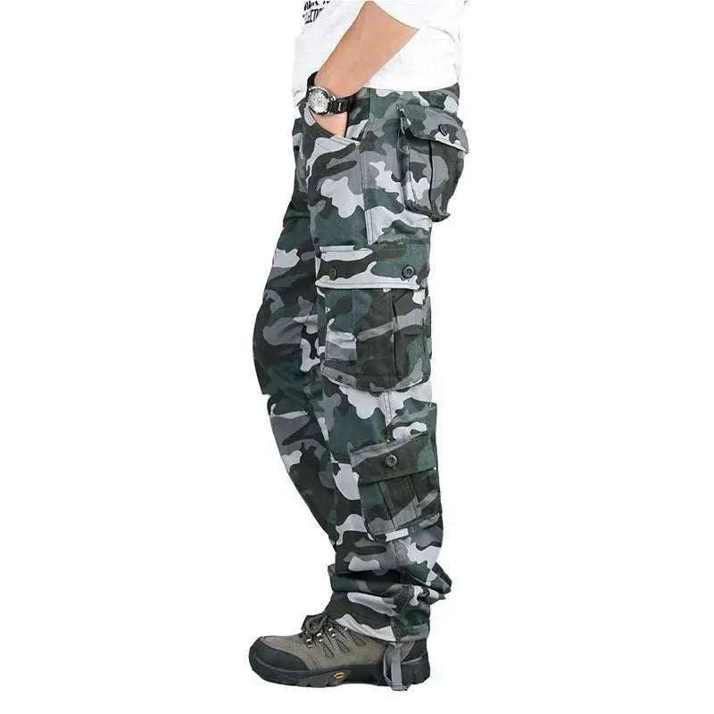 Men’s Cotton Cargo Pants Loose Fit Outdoor Work Trousers-118 Blue Camo / 36