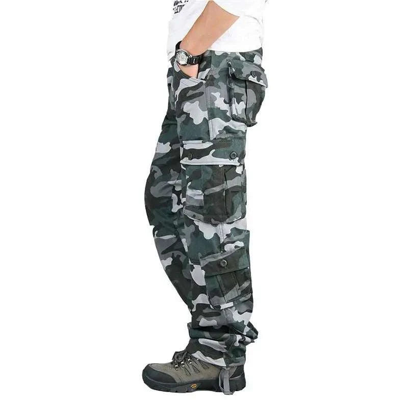 Men’s Cotton Cargo Pants Loose Fit Outdoor Work Trousers-118 Blue Camo / 36