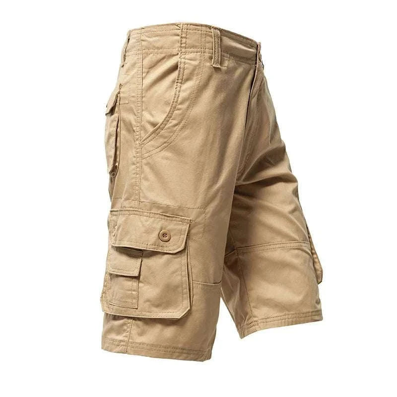 Men’s Cotton Cargo Shorts Knee Length Loose Fit Streetwear Style-Army Yellow   001 / 29
