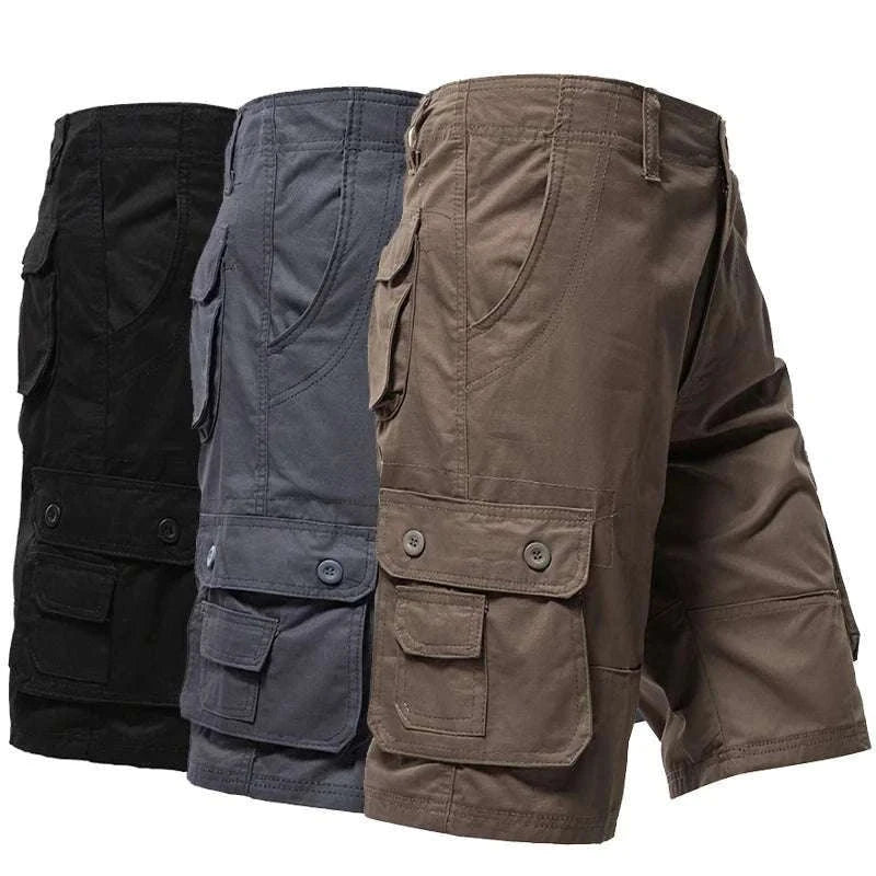 Men’s Cotton Cargo Shorts Knee Length Loose Fit Streetwear Style-Army Yellow   001 / 29