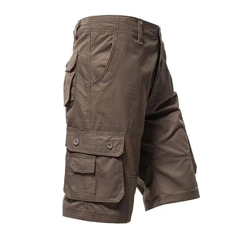 Men’s Cotton Cargo Shorts Knee Length Loose Fit Streetwear Style-Army Yellow   001 / 29