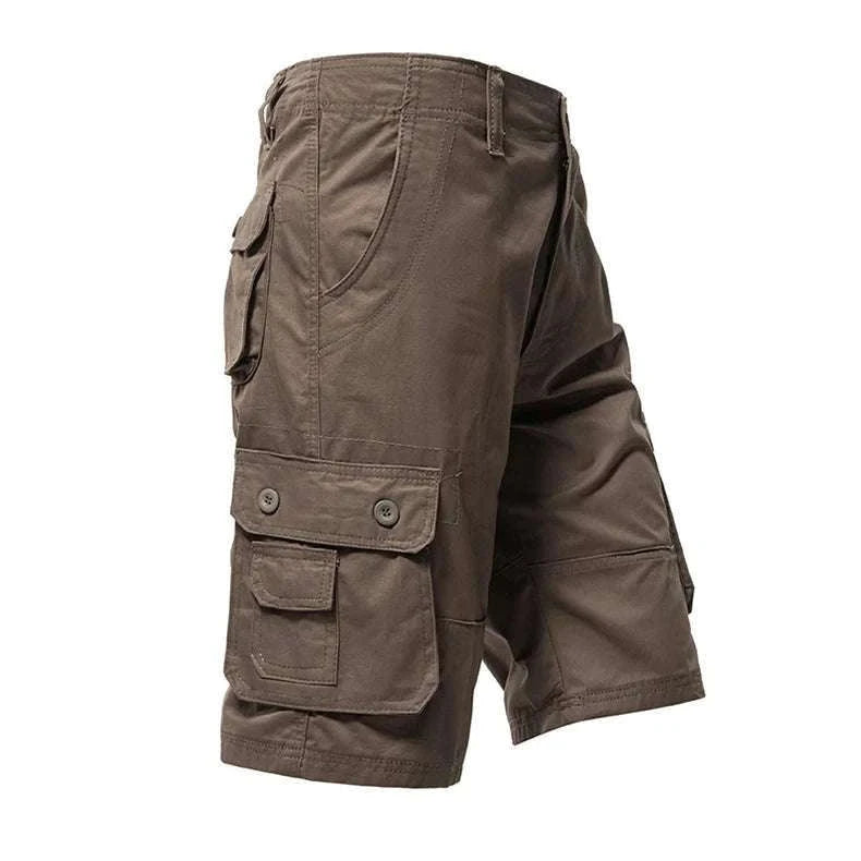 Men’s Cotton Cargo Shorts Knee Length Loose Fit Streetwear Style-Army Yellow   001 / 29