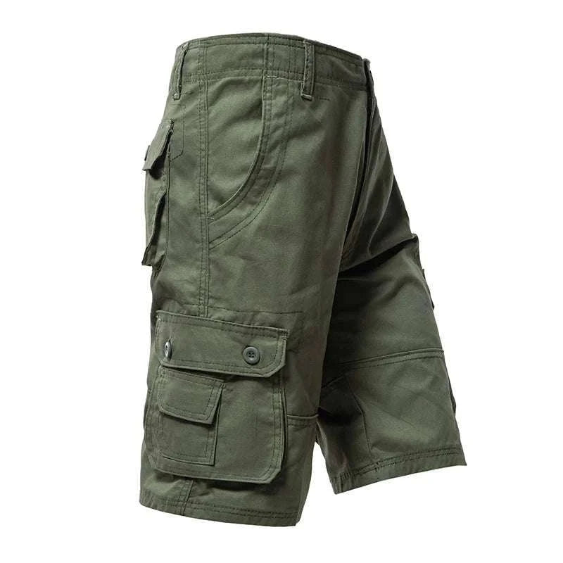 Men’s Cotton Cargo Shorts Knee Length Loose Fit Streetwear Style-Army Yellow   001 / 29