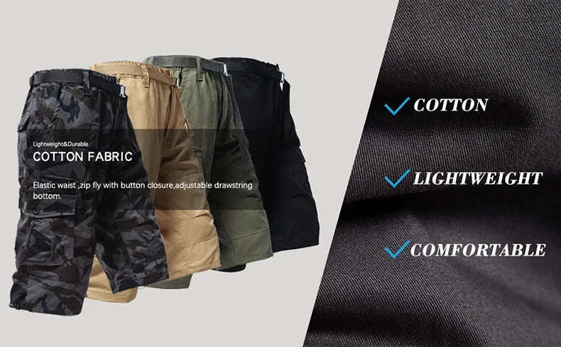 Men’s Cotton Cargo Shorts with 7 Pockets and Loose Fit-black / M / United States