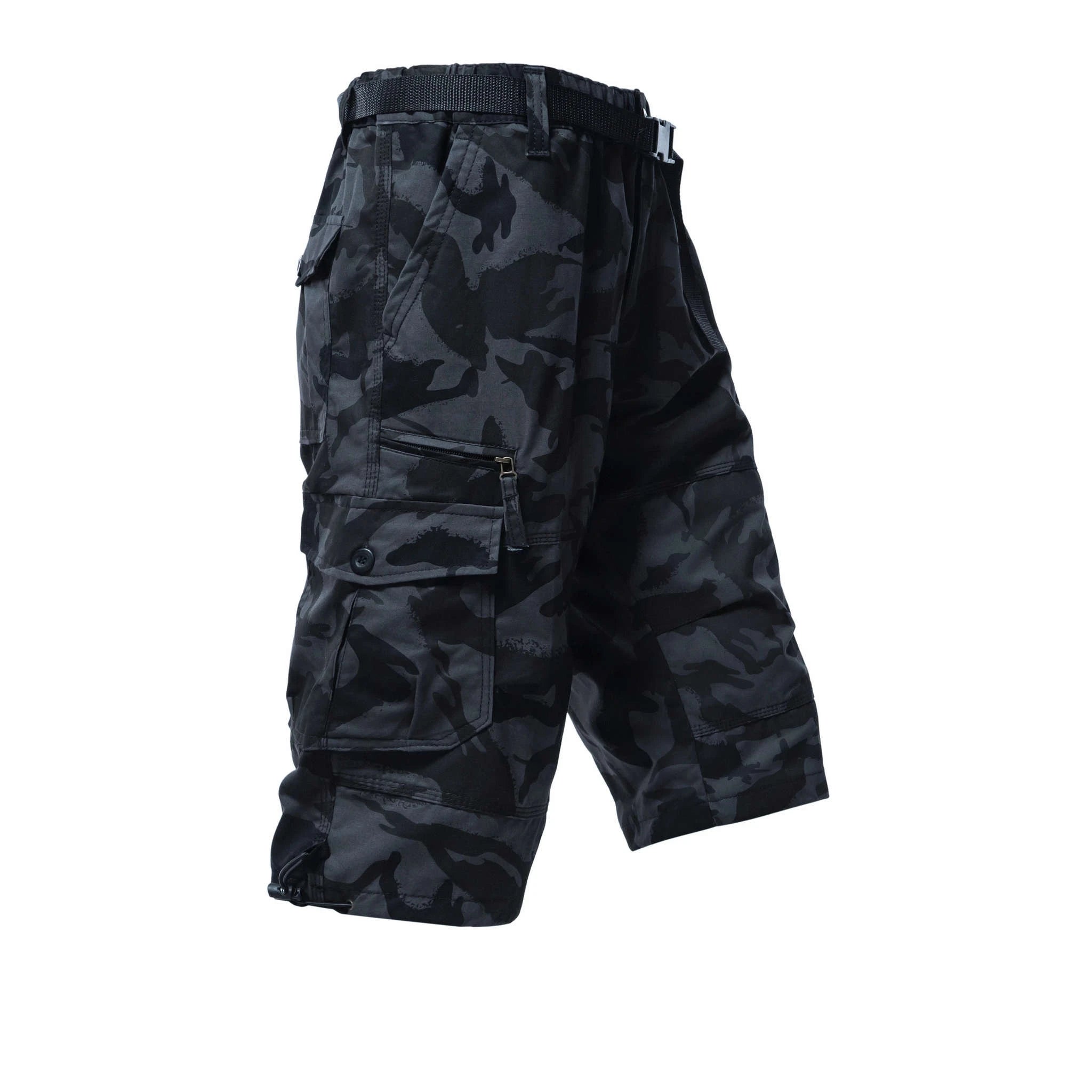 Men’s Cotton Cargo Shorts with 7 Pockets and Loose Fit-black / M / United States