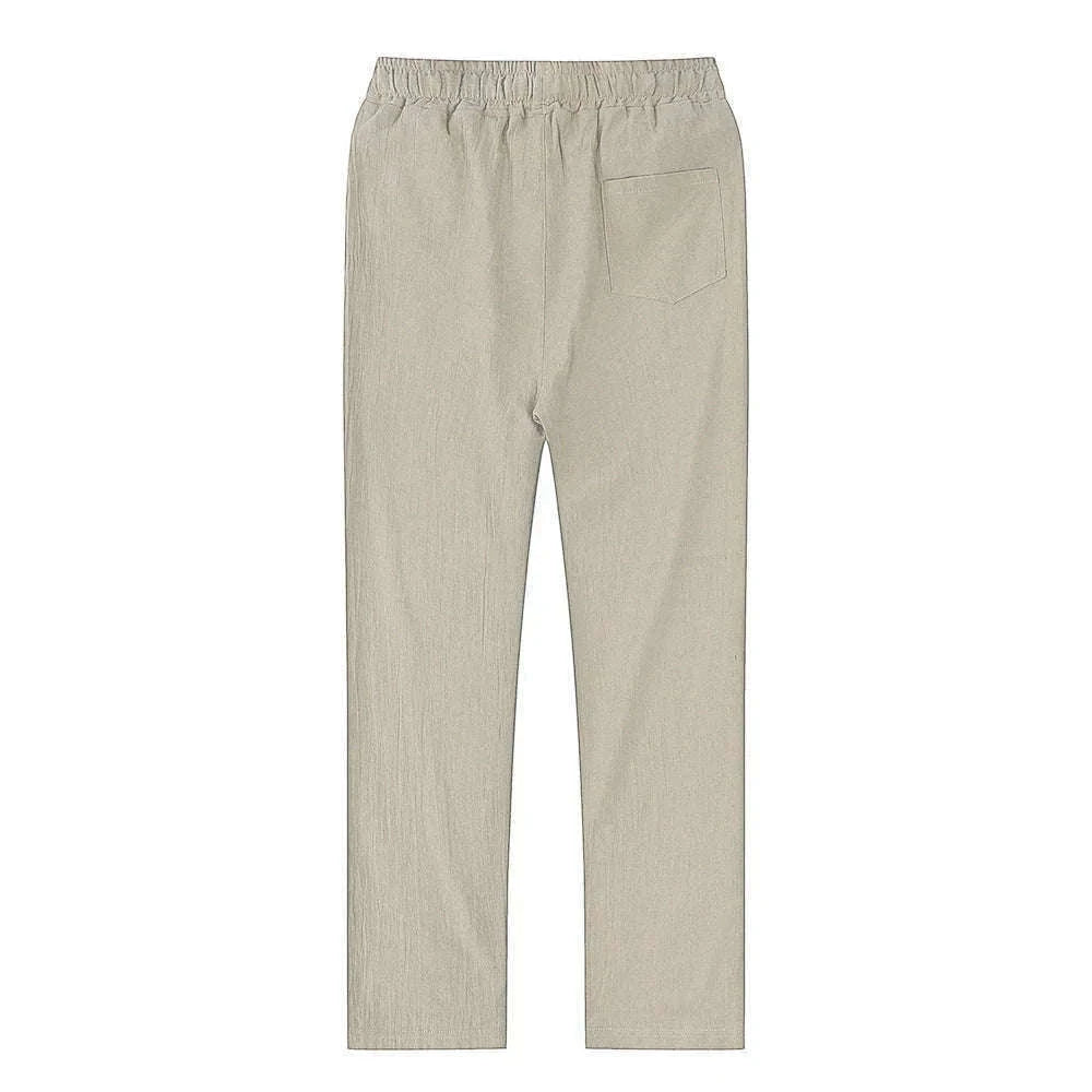 Men's Cotton Linen Pants with Elastic Waist and Drawstring-SKY BLUE / XXL 90-100 KG