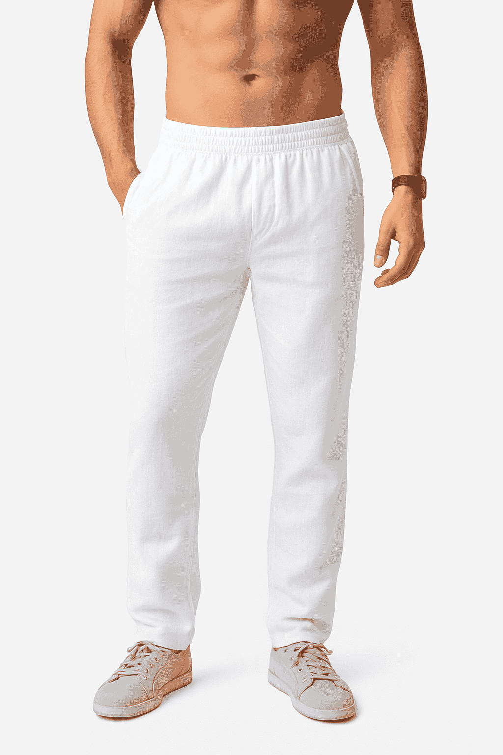 Men's Cotton Linen Pants with Elastic Waist and Drawstring-SKY BLUE / XXL 90-100 KG