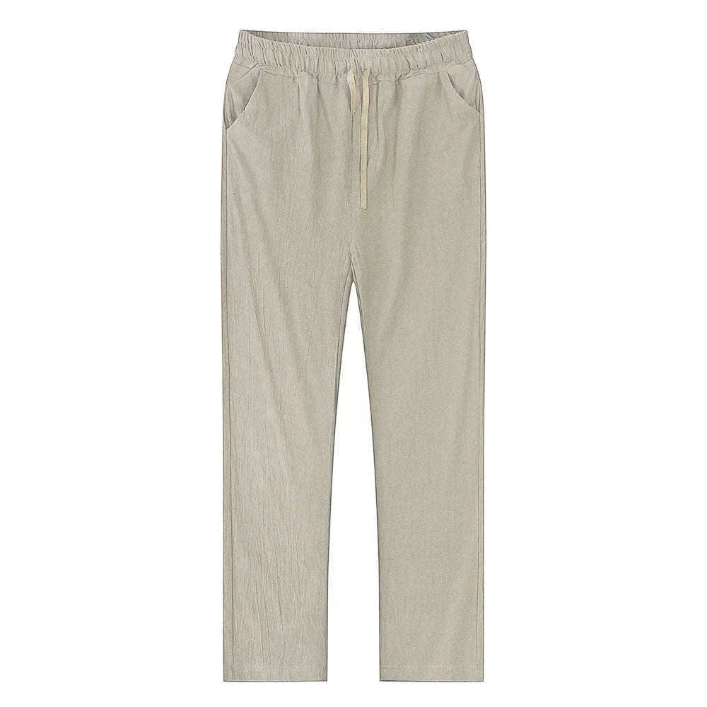 Men's Cotton Linen Pants with Elastic Waist and Drawstring-SKY BLUE / XXL 90-100 KG