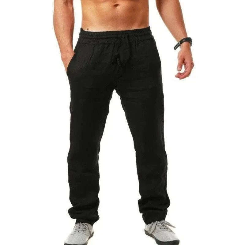 Men's Cotton Linen Pants with Elastic Waist and Drawstring-SKY BLUE / XXL 90-100 KG