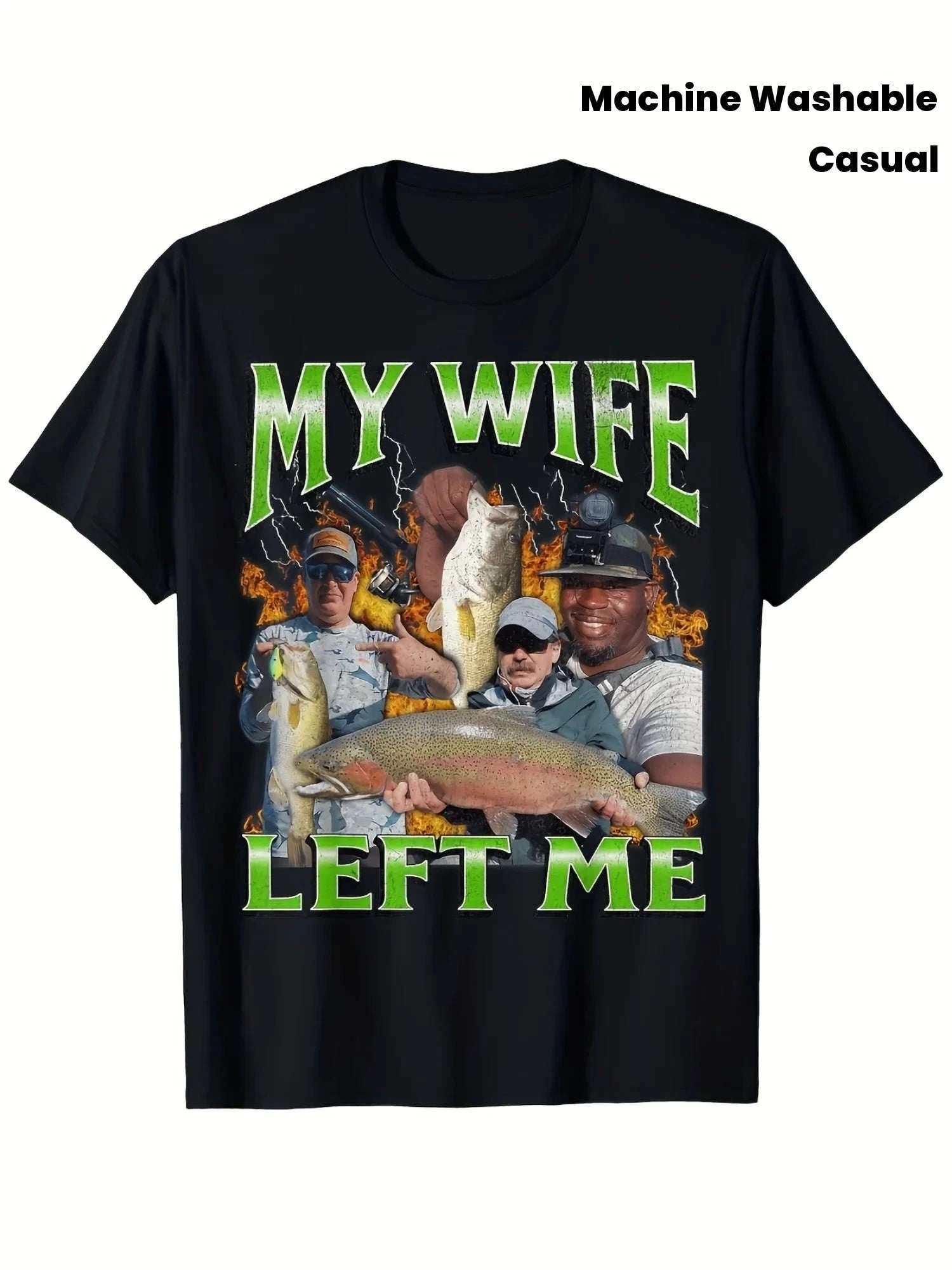 Men’s Funny Fishing T-Shirt "My Wife Left Me" Cotton Tee-United States / black / S