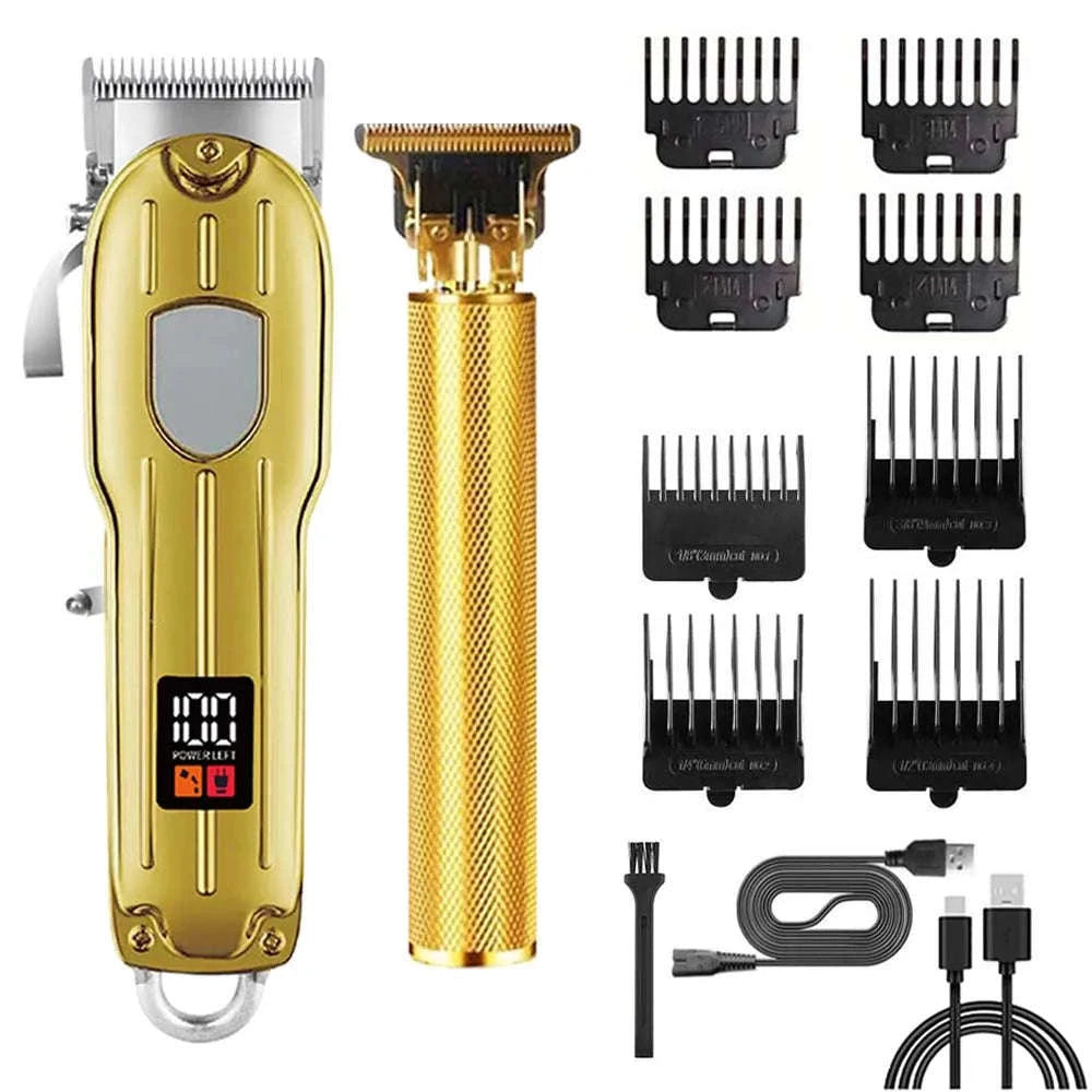 Men’s Hair Clipper & Beard Trimmer Kit with Titanium Blades-1 pc T9 (Gold) / United States