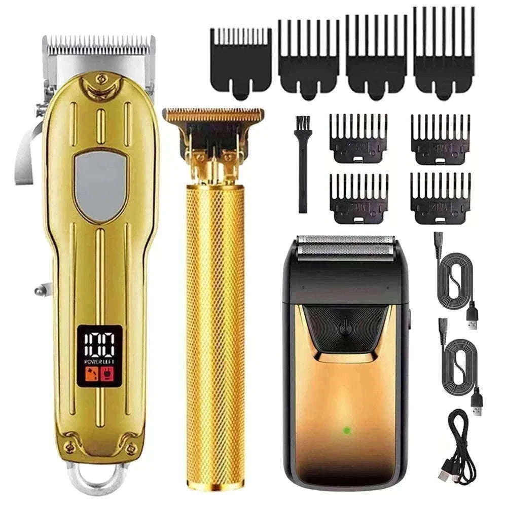 Men’s Hair Clipper & Beard Trimmer Kit with Titanium Blades-1 pc T9 (Gold) / United States