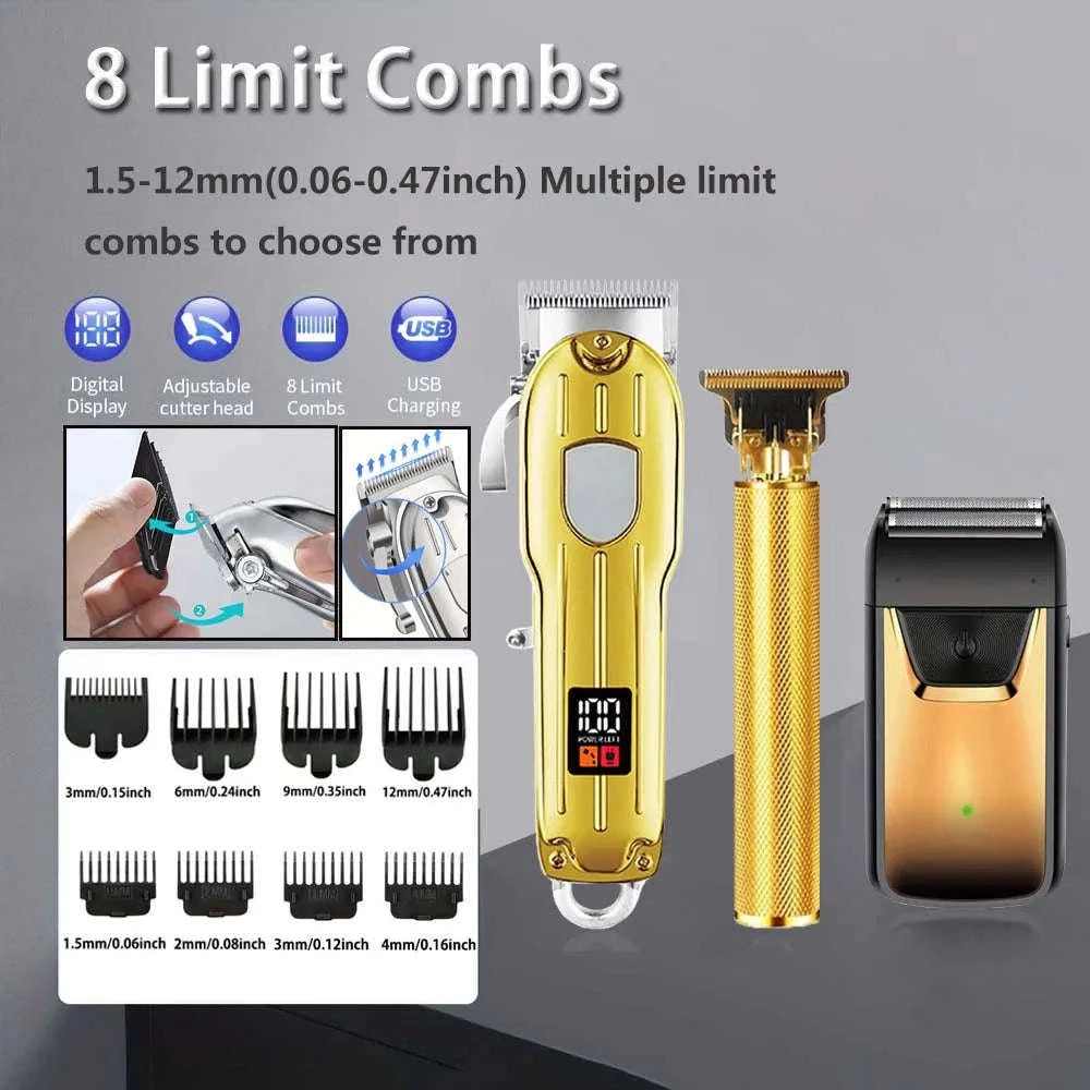 Men’s Hair Clipper & Beard Trimmer Kit with Titanium Blades-1 pc T9 (Gold) / United States