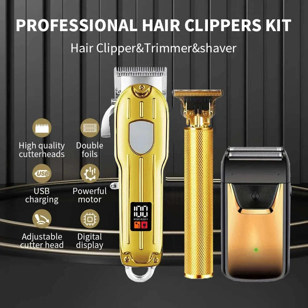 Men’s Hair Clipper & Beard Trimmer Kit with Titanium Blades-1 pc T9 (Gold) / United States